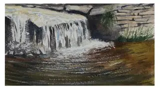 How to paint moving water - Watercolour sketch of a small waterfall in a stream.