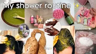 My shower routine✨🛁روتين الإستحمام تبيض الجسم تطويل الشعر بمكونات طبيعية روتين طبيعي 💯
