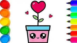 How to Draw Cute Heart Plant 🌱 | Easy Step by Step | Kids Drawing and Coloring