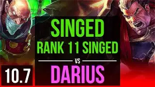 SINGED vs DARIUS (TOP) | 2.7M mastery points, Rank 11 Singed, 1400+ games | KR Master | v10.7