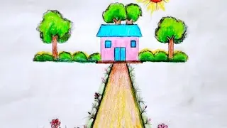 How To Draw Scenery Step By Step |Baby House Drawing |Mountain Secenery drawing |Village draw 🥰