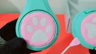 Riwbox CF9 Robot Cat Ear Headphones with LED Light  Purple Green for girls