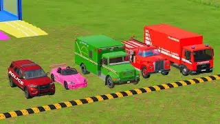 Transporting Police Cars & Ambulance with Mercedes Police Trucks | FS22
