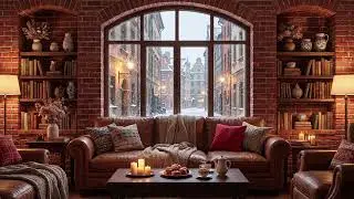 Quiet Winter Room Fireplace ❄️ Snow Outside the Window & Soft Candlelight for Restful Sleep