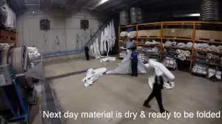 Tent drying conveyor line in action