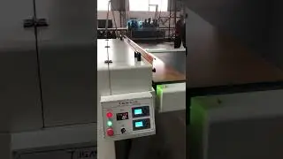UV paint triple roller coating machine &rarr; 3 lamps UV dryer ... #woodworking #painting #mdf