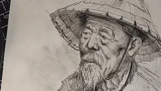 An Ancient Asian Face | Live Charcoal & Pencil Drawing&rdquo;