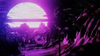 Retro Futuristic Beach With Palm Tree In Pink Light Screensaver 4K