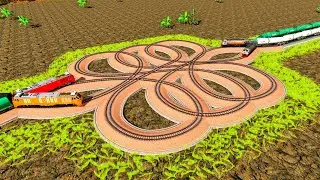 2 Train Tracks 6 Loops🚇Extreme Twisting Trains Face to Face  Each Other🚂Trainz Simulator 2022