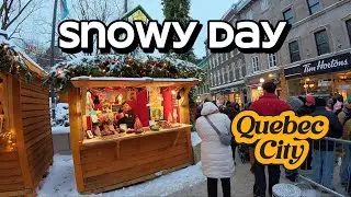Quebec City Snowy Day Walk in Christmas Market ☃️❄️ March&eacute; No&euml;l Allemand Ville de Qu&eacute;bec 🎄🎅