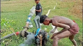 Amazing machine video.Village boy try to start 5hp diesel engine antic water pump. Water pump start.