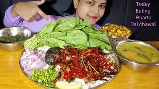 Asmr Eating Daal Bhat,Saag,Aloo Bhaja,Palak Bharta | Mukbang eating show Indian Food's 
