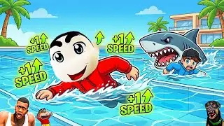 SHINCHAN NOOB vs PRO vs HACKER in +1 SPEED PER SWIM ROBLOX with FRANKLIN & CHOP | DREAM SQUAD