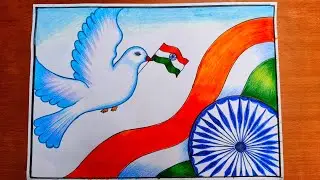 Independence day poster drawing with oil pastels|India flag drawing|