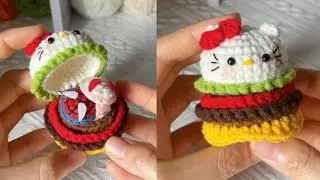 ♡ Crochet HelloKitty Hamburger Ring Box Tutorial | M&oacute;c hộp nhẫn Valentine | Valentine&rsquo;s Day Gifts ♡