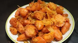 Caramelized Sweet Potatoes with Coconut Meat - Cambodian Dessert