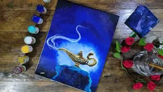 Acrylic Painting| Genie Lamp(Aladdin lamp) with Background using Acrylic Paint