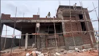 Front elevation design by using bricks |labours doing front elevation work |