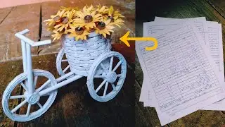 Paper bicycle Flower Bascket🚲+🧺 | बेकार रद्दी se Decorative item | waste to best🥰