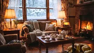 Cozy 1950s Snowy Evening ❄️ Oldies Playing in Another Room | Vintage Fireplace Ambience