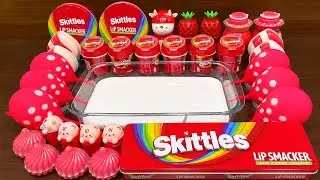 RED SKITTLES SLIME!!! Mixing Random Things into GLOSSY Slime!! Satisfying Slime Video