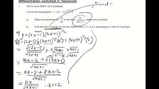 Differentation Worksheet 6 (Connected Rates of Change) Homework Q1