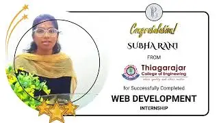 Congratulation || Shubha Rani || Thiagarajar College || Web Developer || Intern || IZEON IT TRAINING