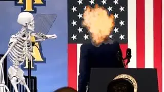 Biden shaking hands in the air | The skeleton shows where Biden should go