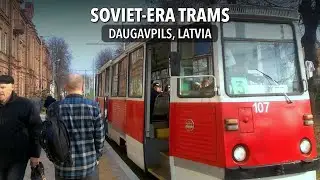 Soviet trams still ply the streets here &bull; Daugavpils, Latvia
