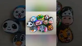 cute animal face painting on stone 🥰👌👌