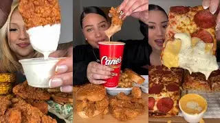 TIKTOK Mukbang Compilation | Cane&rsquo;s, Pizza Hut, Wingstop, Seafood Boil, Burger King & More! 🍗🍕🦐🍔🔥