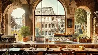 Rome Café Ambience ☕ Jazz Piano & Coffee Sounds with Colosseum View | Relax, Study, Work & Sleep