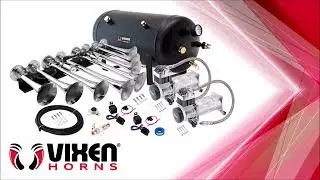 Vixen Horns 8 Chrome Plated Trumpets/5Gallon Tank/200PSI Compressors Train Horn Kit VXO8350DP/8124XC