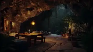 Cozy Fire with Echoing Cave Thunderstorm 🌧️ Nature Ambience for Stress Relief and Peaceful Night