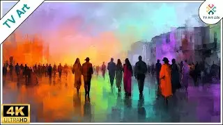 Vibrant Abstract City Life Frame TV Art | Colorful Urban Painting Screensaver 4K | 10 Hours