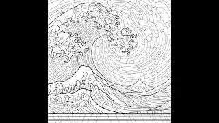 The Wave Pink and Blue Mosaic Art Zen Color #coloringbook #focus
