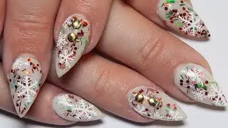 Peppermint Snowflake Almond Nails