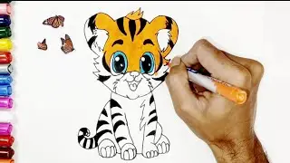 🐯How To Draw A Cute Baby Tiger 🐅 / Easy Step by Step Coloring for kids 🎨🖌️❤️