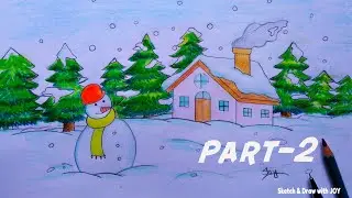 Easy Snowman Drawing Step by Step / How to Draw Winter Season Scenery