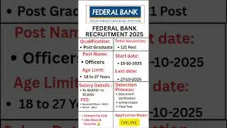 Federal Bank Officer Recruitment 2025 ll Apply Now New Job ll #bankingexam #federalbank #2025 ll