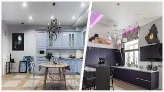 75 Beige Floor Kitchen With Purple Cabinets Design Ideas You'll Love ⭐️