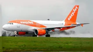 EasyJet A319 EXTREMELY Windy & Wet takeoff at Southend [SEN/EGMC]
