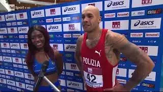 Marcell Jacobs e Zaynab Dosso dopo le finali dei 60 metri ai campionati italiani indoor di Ancona