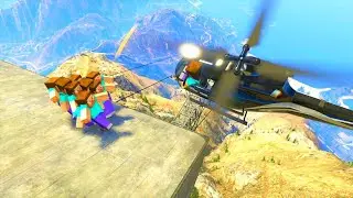 Minecraft in GTA 5 Crazy Steve Mount Chiliad Ragdolls (Euphoria | Funny Physic Moments)