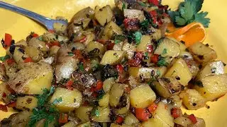 TLHCP: Fried potatoes, organic breakfast potatoes with onions, red bell peppers,  & poblano peppers!