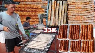 Sài Gòn xuất hiện lò nem nướng siêu dài máy làm nem siêu nhanh khách đông nướng tới đâu hết tới đó