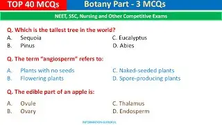 Botany MCQs | Top 40 MCQs | Part - 3 | Biology MCQs | Science MCQ | NEET & Other Competitive Exams