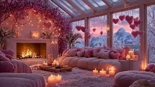 💘 Pink Valentine Fireplace Lounge 💕 Cozy Jazz & Romantic Winter Ambience for Work, Study & Relax