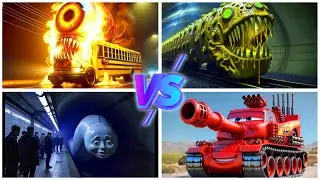 SCHOOL BUS MONSTER 🆚 TRAIN EATER 🆚 THOMAS EATER 🆚 MCQUEEN TANK &ndash; Tiles Hop Clash