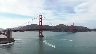 4k San Francisco, Golden Gate Bridge, boats passing by, drone cinematic video